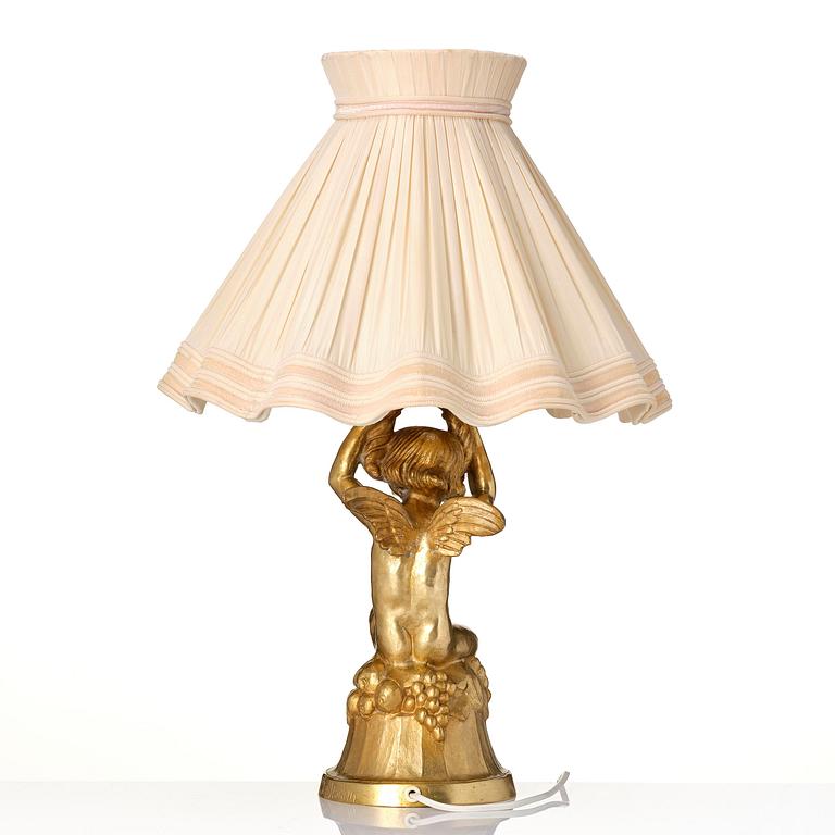 Alice Nordin, a gilt bronze Art Nouveau table lamp, Sweden, ca 1900.