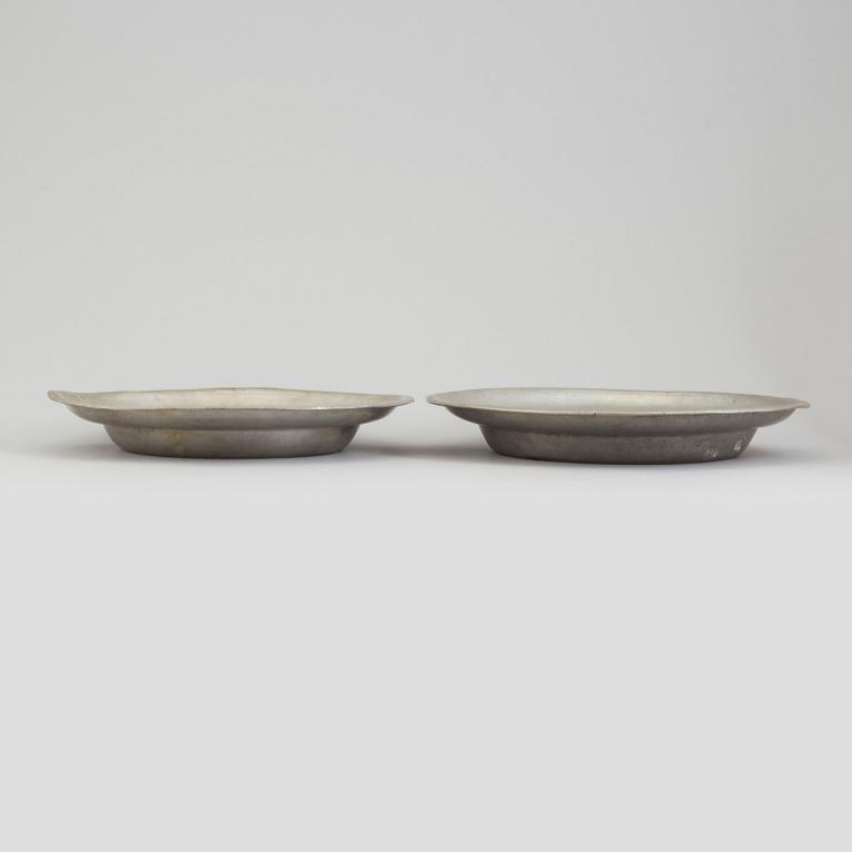 Five pewter dishes, second half of the 19th century and 20th century.