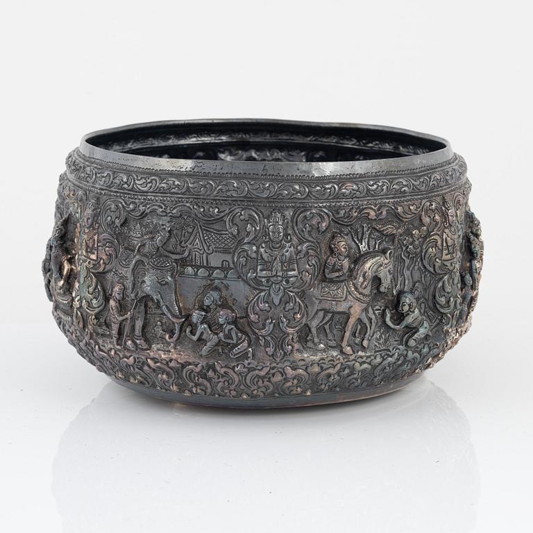 Bowl, low-grade silver, Southeast Asia.