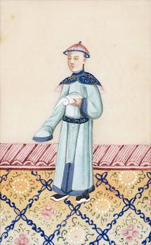 1466. MÅLNINGAR på PAPPER, fyra stycken. Qing dynastin.