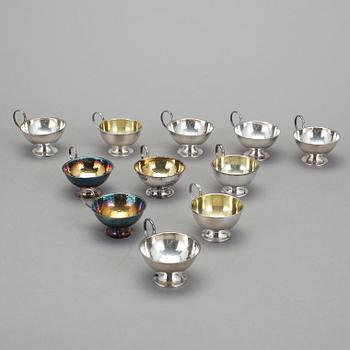 PUNSCHKOPPAR, silver, 11 st, bl.a K&EC, Göteborg, 1960-tal. Vikt ca 347 gram.