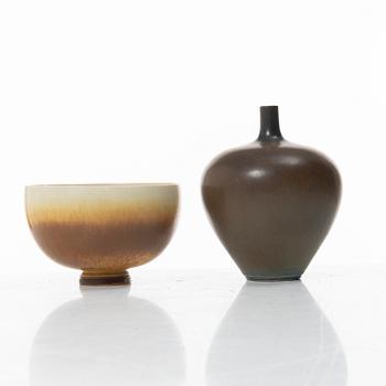Berndt Friberg, a stoneware vase and a bowl, Gustavsberg Studio 1965 and 1968.