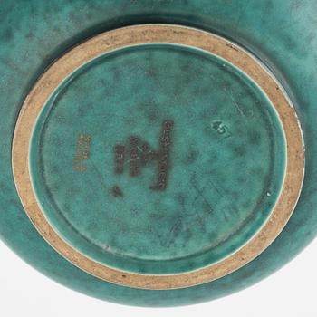 Wilhelm Kåge, vas, ask samt fat, stengods, "Argenta", Gustavsberg.