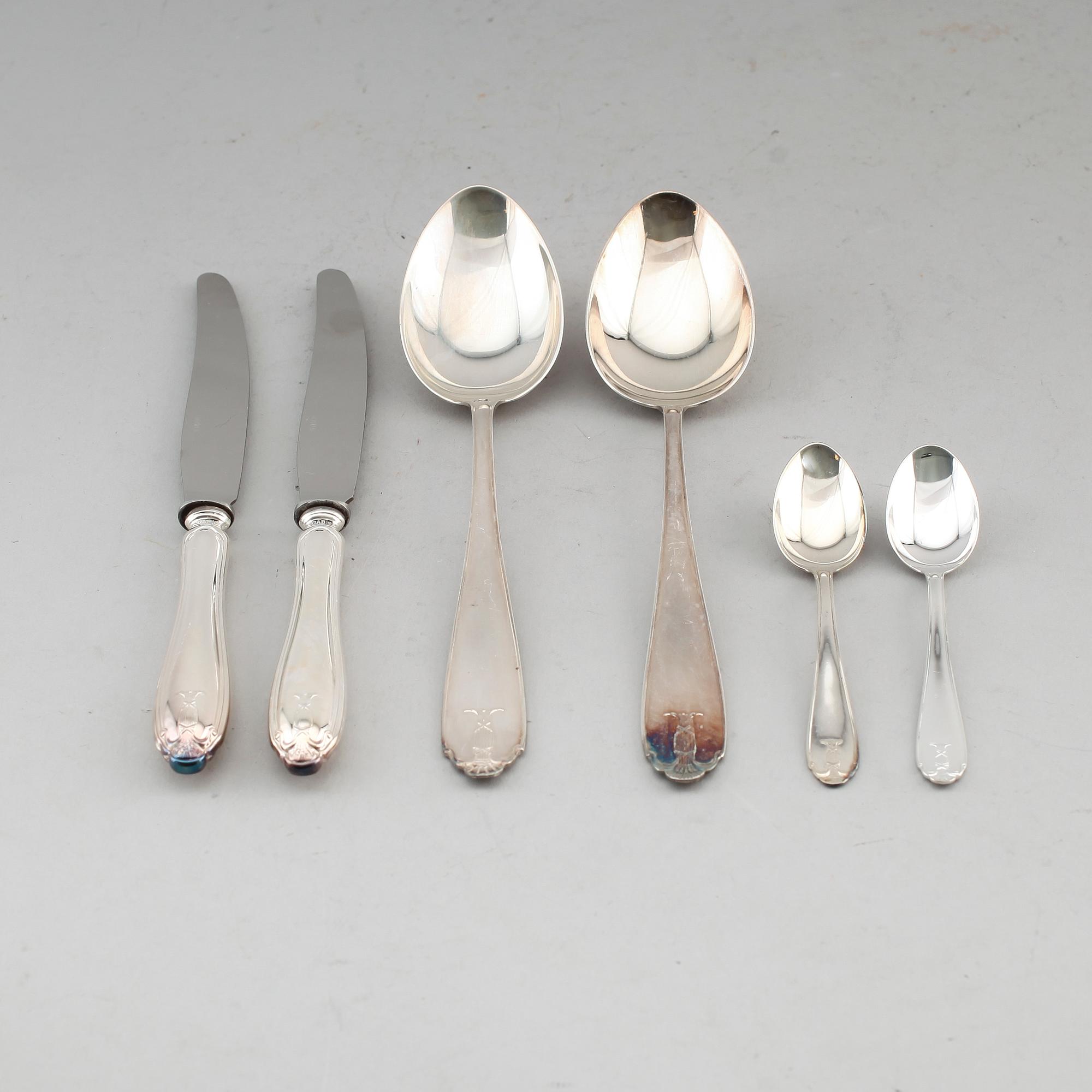 BESTICK, 15 delar, silver, GAB, Stockholm 1940-tal. Total vikt med stålblad ca 720 g.