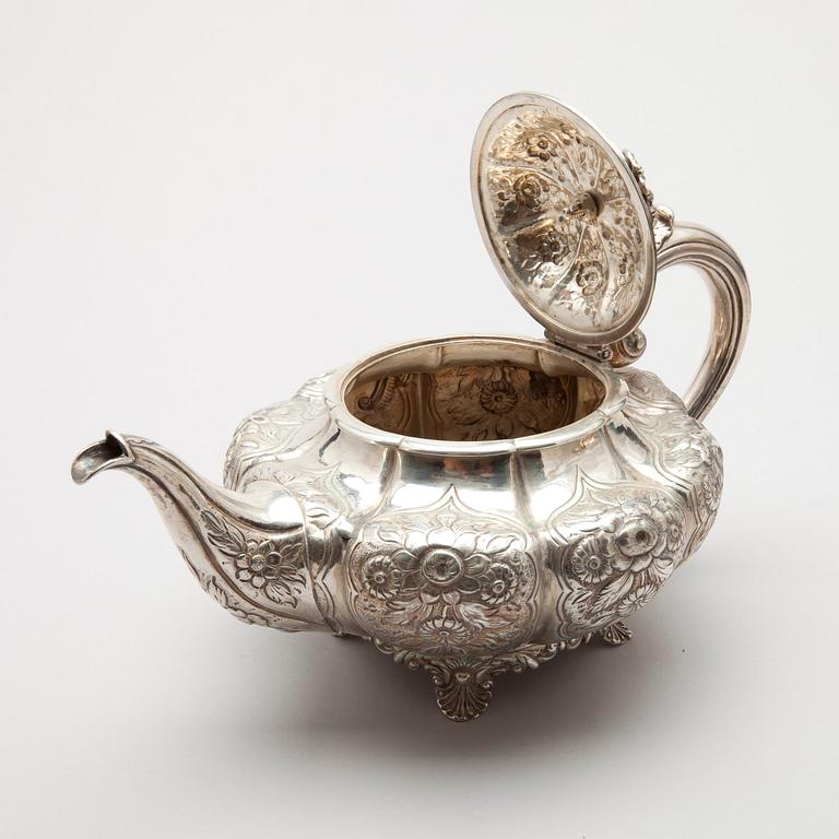 KAFFE- / TESERVIS, 4 delar, silver, London 1836, England.  Tot. vikt ca 2224 g.