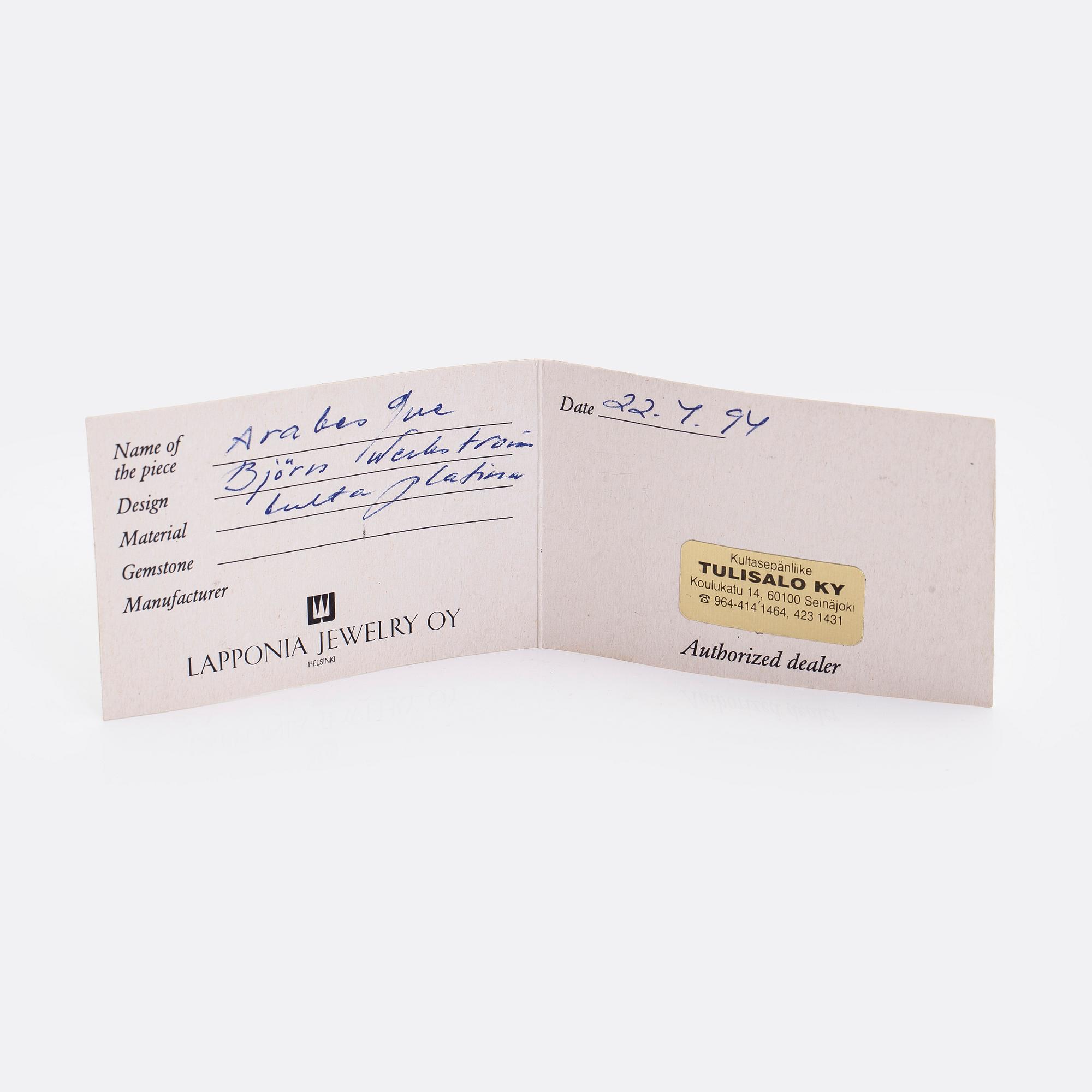 Björn Weckström, a 14K gold and platinum bracelet 'Arabesque' for Lapponia 1992.