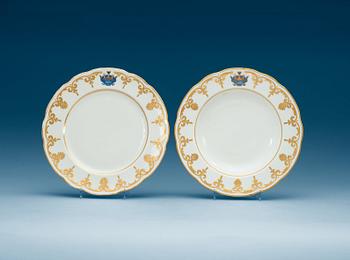 960. Two Russian Armoiral plates, Imperial porcelain manufactory, St Petersburg, period of Nicholas I.