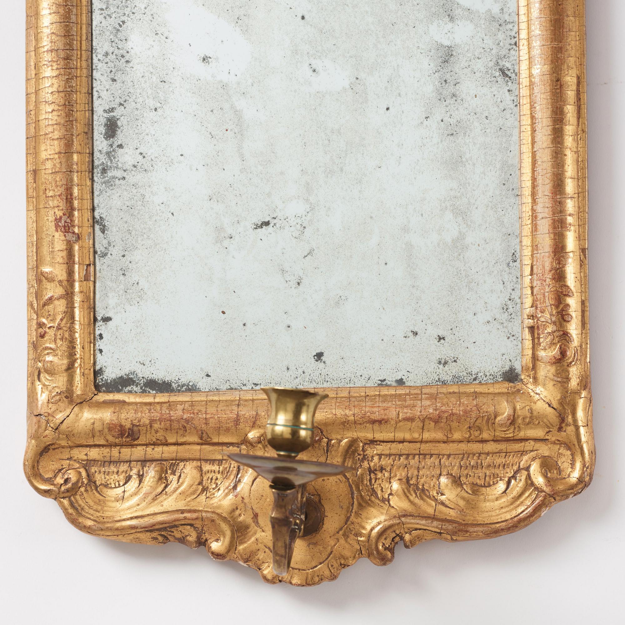 Spegellampetter, ett par, snarlika, för ett ljus, Stockholmsarbeten, 1700-talets andra hälft, Rokoko.