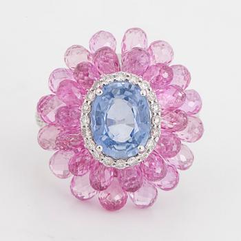 Sapphire, briolette-cut sapphire and brilliant-cut diamond cocktail ring.