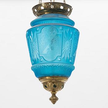 A glass ceiling lamp, around 1900.