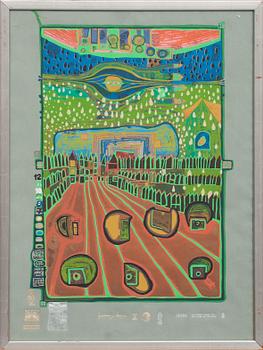 FRIEDENSREICH HUNDERTWASSER, Färgseriegrafi, numrerad 361/3000 samt PORTFÖLJ.