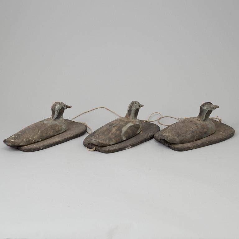 3 wooden ducks, mid 20th century.