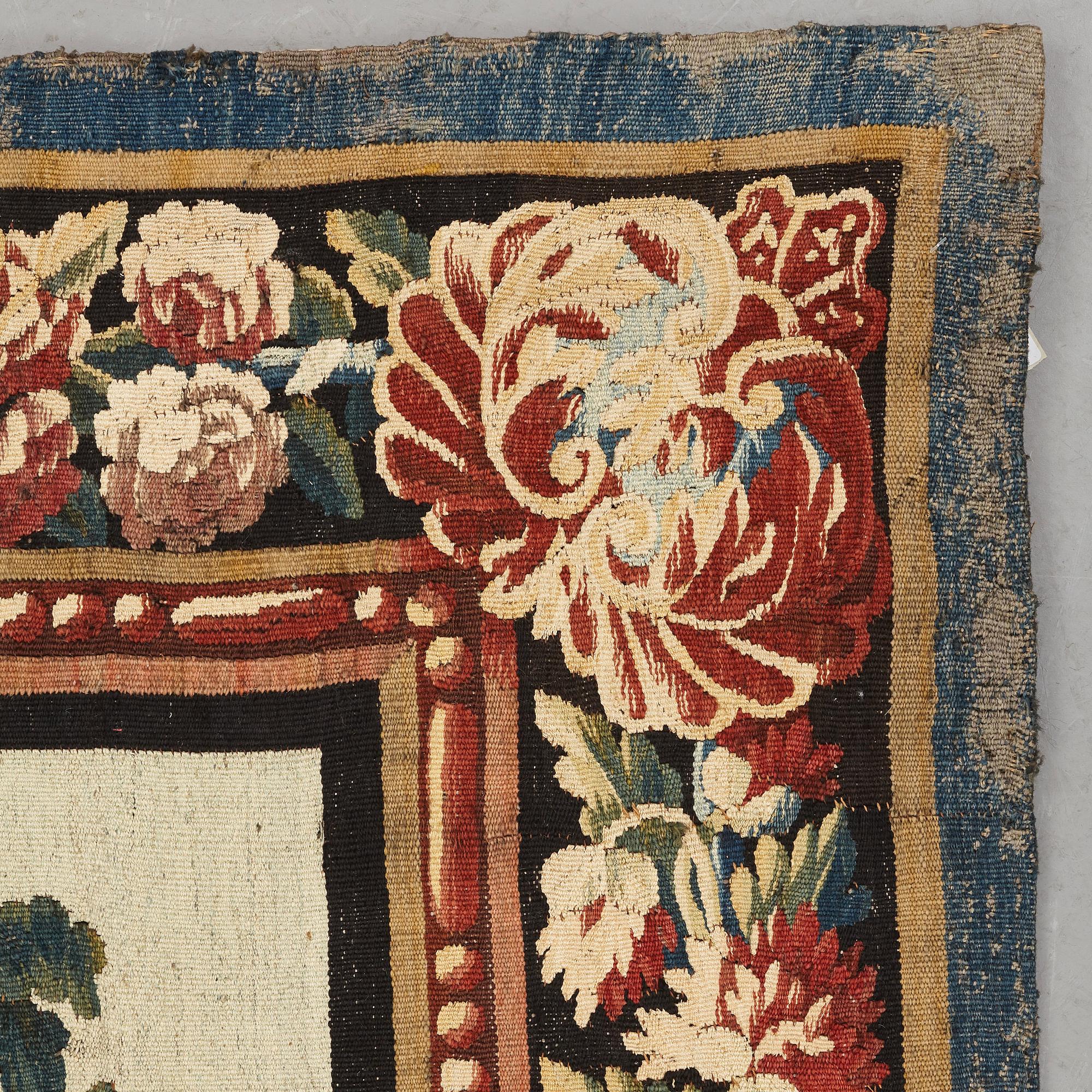 A "Verdure" tapestry, c 279 x 196 cm, signed M.R.D'AVBVSSONj.DVMONTEIL.