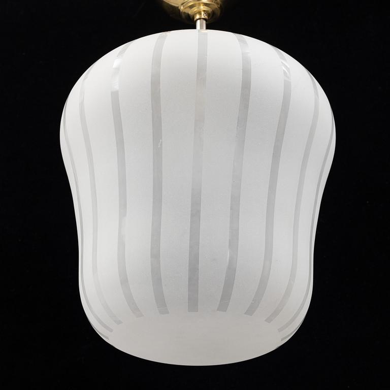 A Swedish Modern glass and brass ceiling light, Orrefors, 1940's.