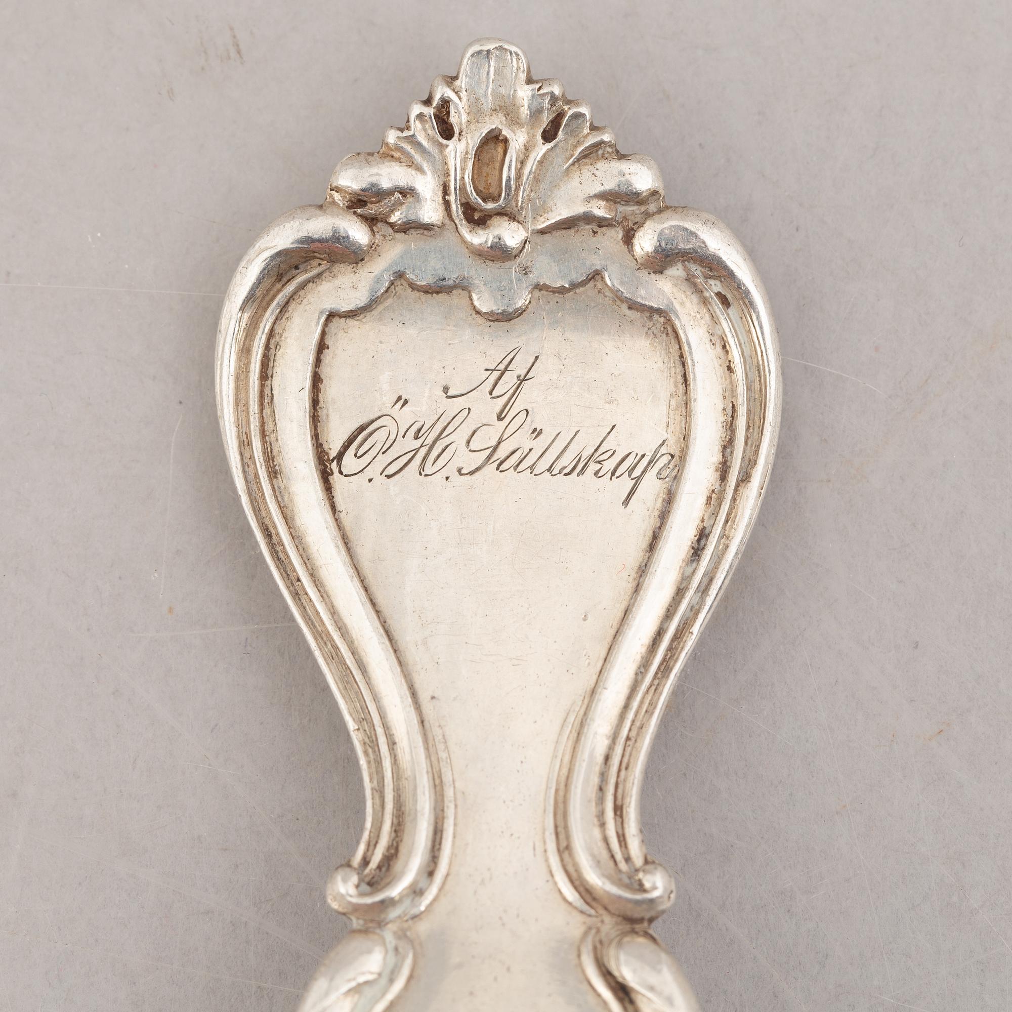 Nine Swedish Silver Table Spoons and a Sauce Ladle, 19th Century.