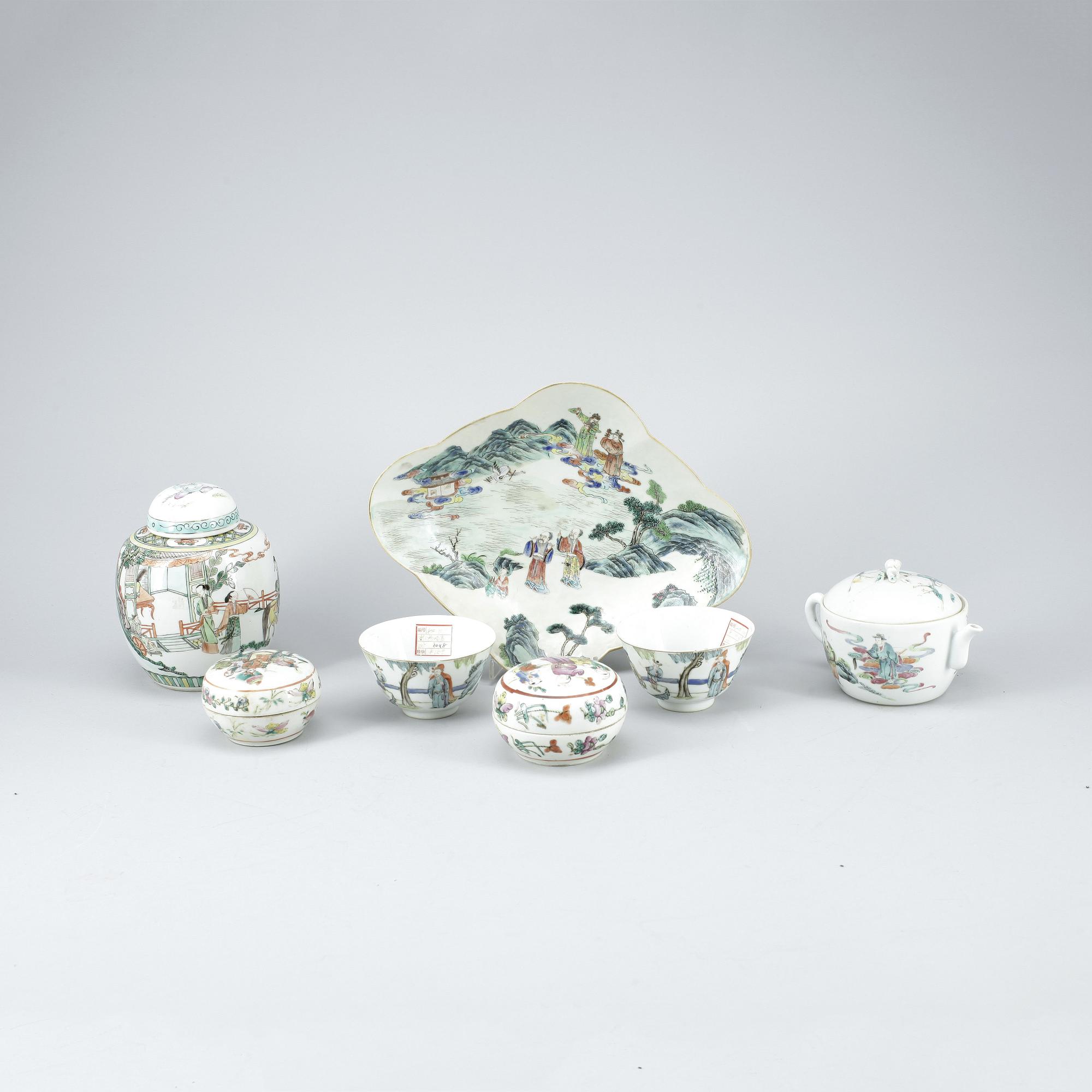 PARTI PORSLIN, 7 delar, Kina, 1800/1900-tal.