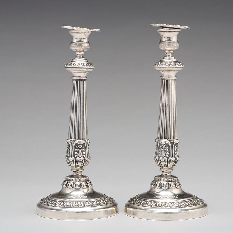 Adolf Zethelius, ljusstakar, ett par, silver, Stockholm 1838. Empire.