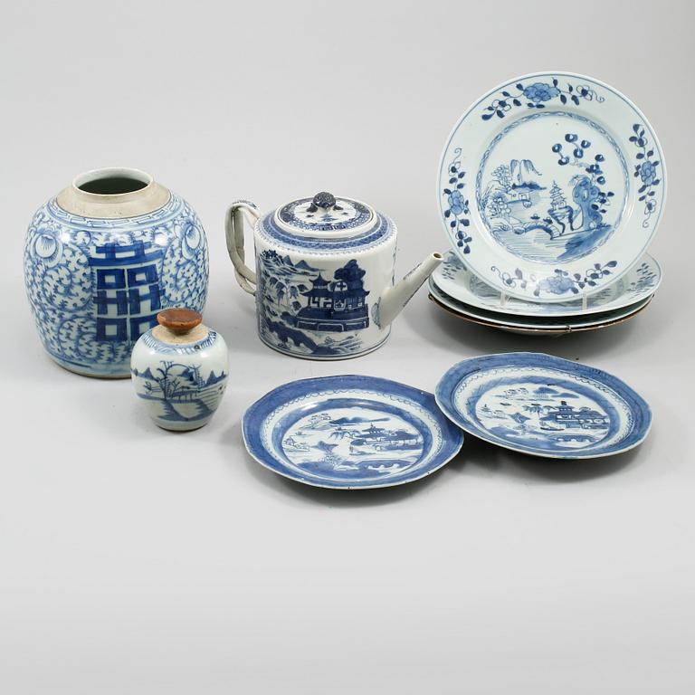 PARTI PORSLIN, 9 delar, Kina, 1700- och 1800-tal.