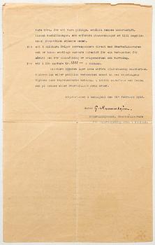 Gustaf Mannerheim 1867-1951, Finland, baron, military leader and statesman. Signed document Swedish Brigade 1918.