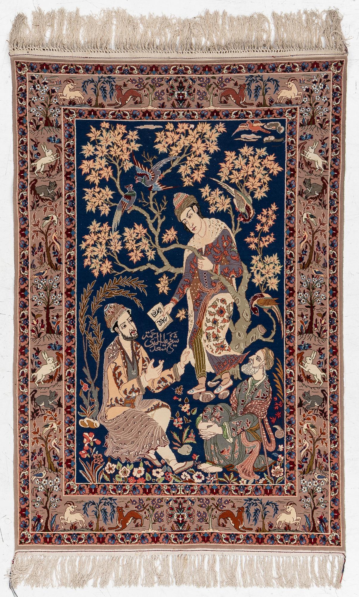 Carpet, Isfahan, figural, approx. 160 x 105 cm.