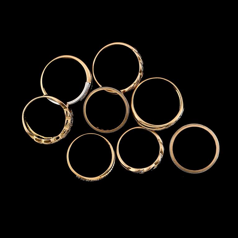 RINGAR, 8 st, 18K guld, diamanter. Total vikt ca 20 g.