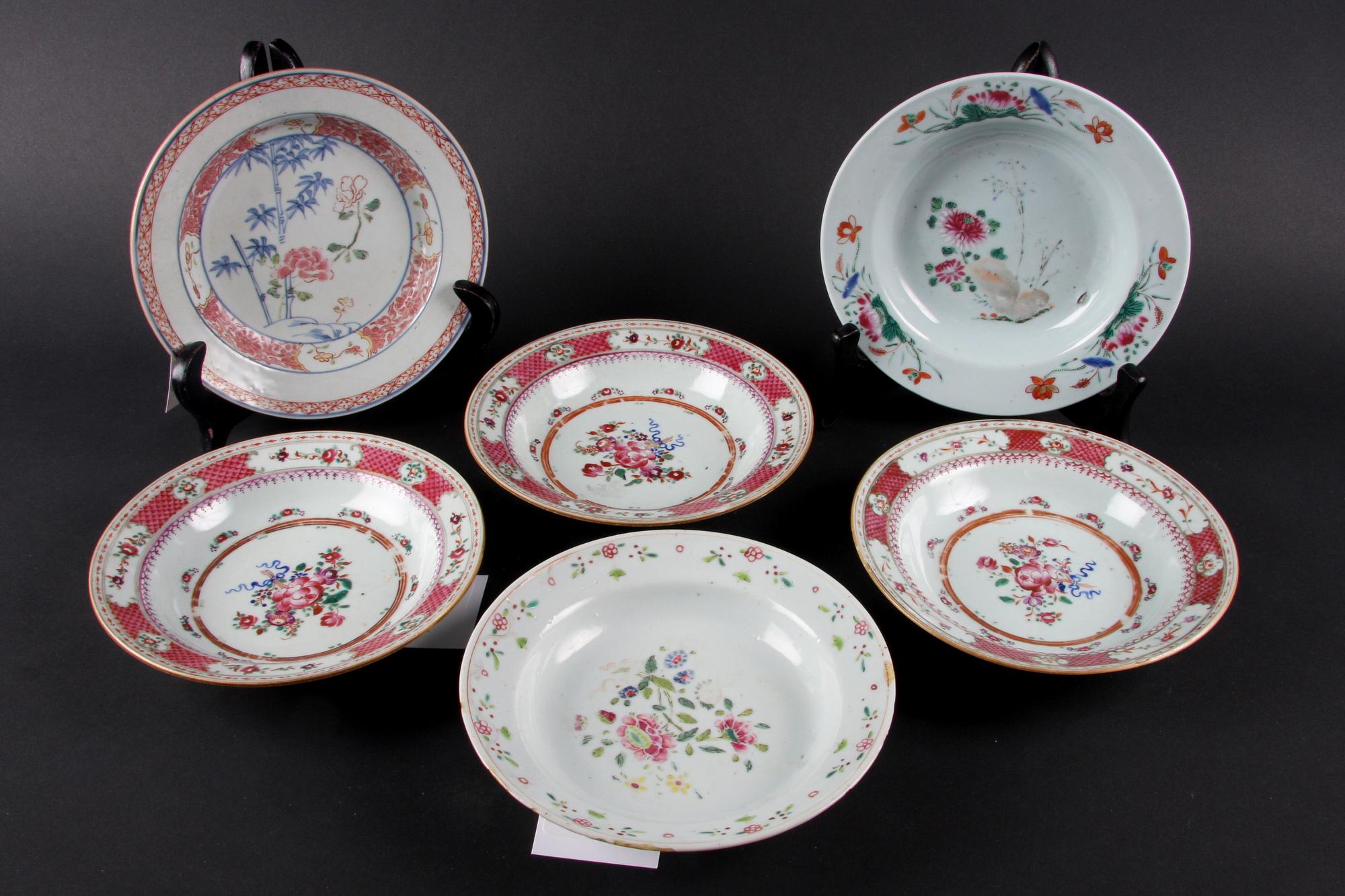 BÄRTALLRIKAR, 3+1+1+1, st, porslin, Kina, 1700/1800-tal.