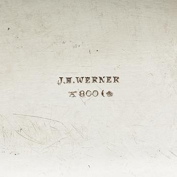 J.H Werner, sauce boat on tray, silver, Rococo style, Germany early 20th century.