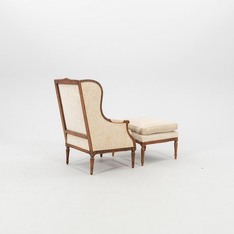 Armchair with footstool Louis XVI style early 20th century.