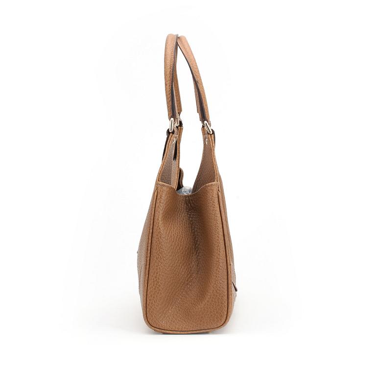 GUCCI, a dark beige leather handbag.