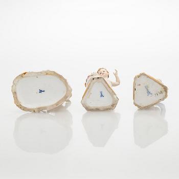 Figuriner, 3 st, porslin, Meissen.