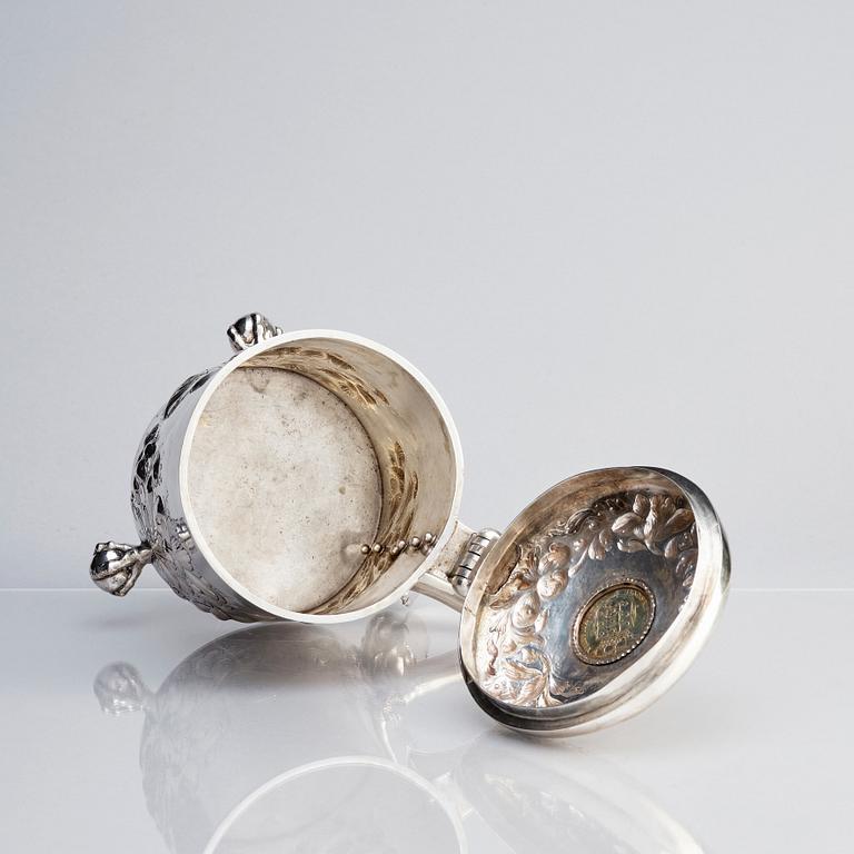 Anders Jensen Scheel, dryckeskanna, silver, Nykøbing (verksam 1677-1706), Danmark. Barock.