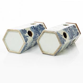 A pair of blue and white lanterns/table lamps, China, circa 1900.