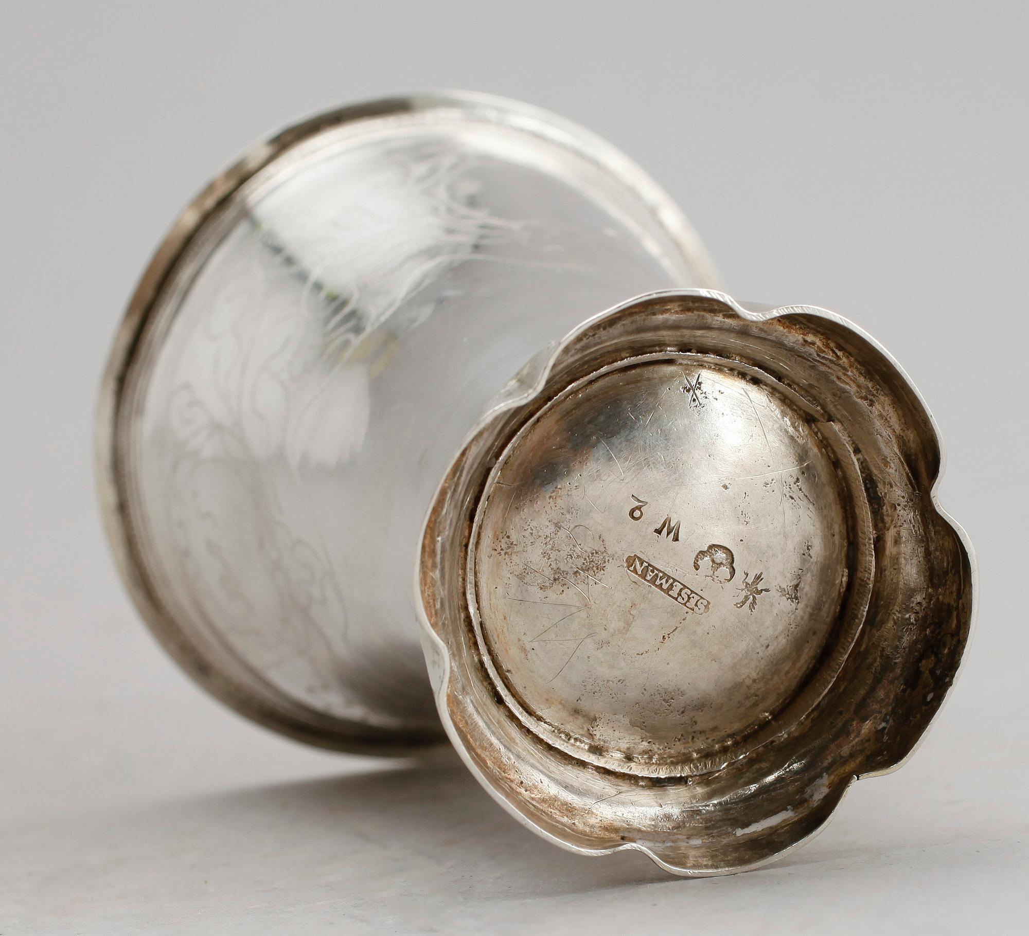 BÄGARE, silver, Carl Fredrik Seseman, Arboga 1803. Vikt ca 102 g.