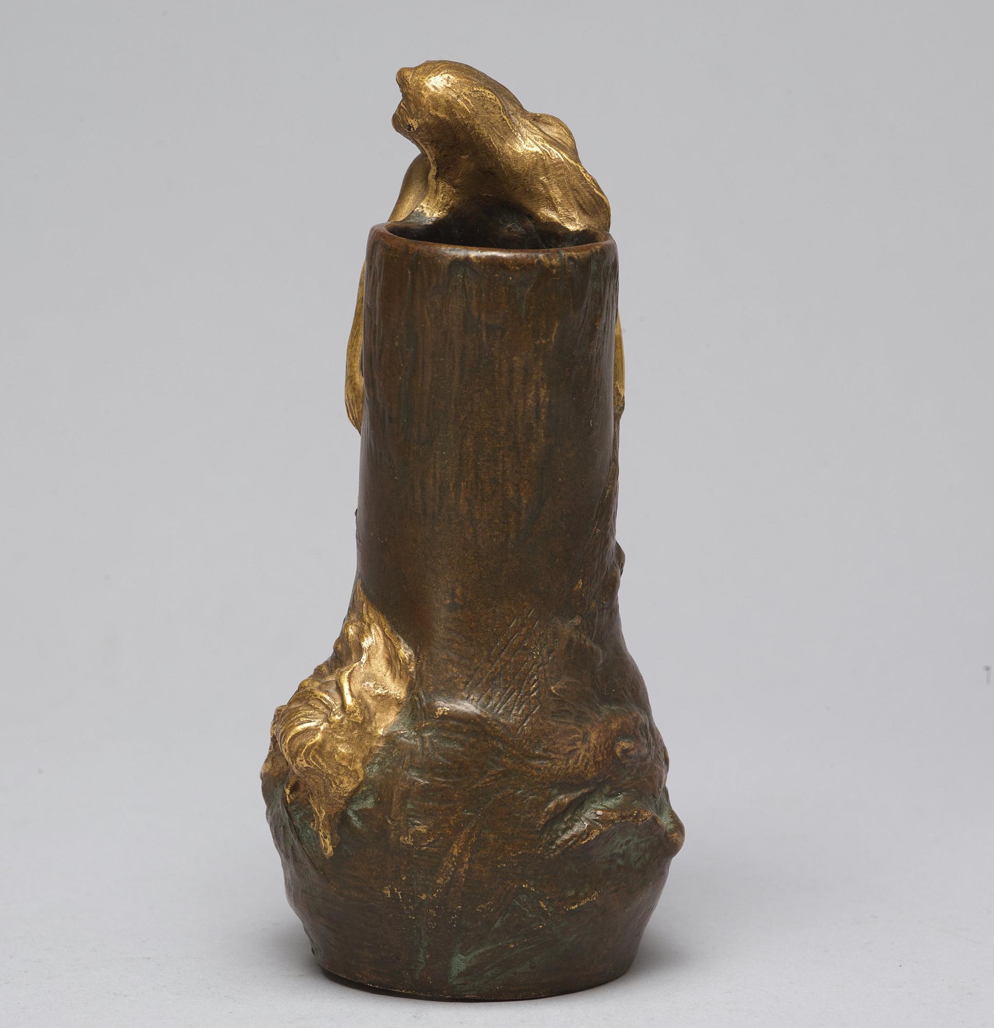 CHARLES KORSCHANN, an art nouveau gilt and patinated bronze vase, Paris ca 1900.