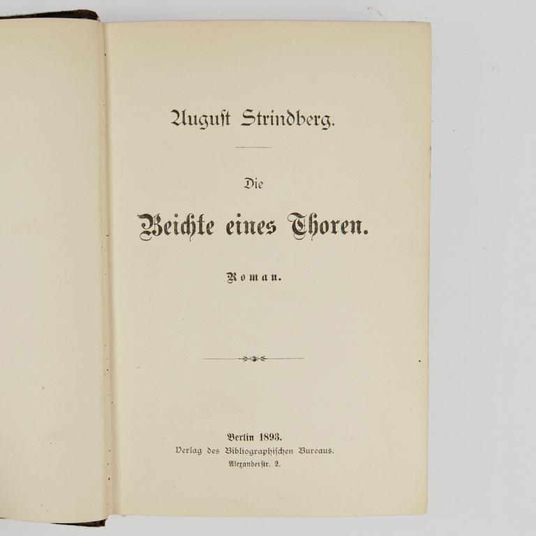 BOK, "Die Beichte eines Thoren" av August Strindberg, Berlin 1893.