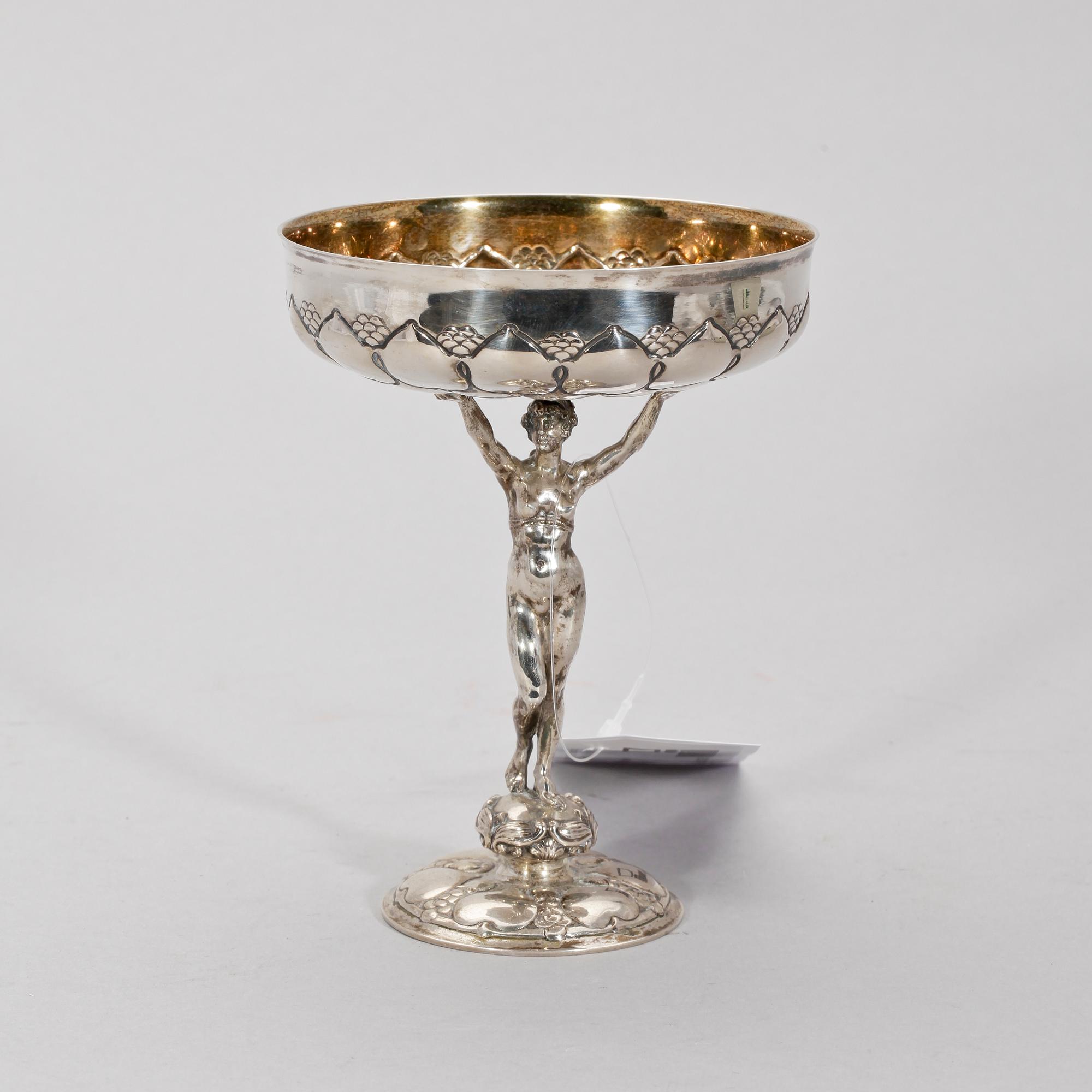 SKÅL PÅ FOT, silver, jugend, Heiden, Tyskland tidigt 1900-tal. Vikt ca 240 gram.