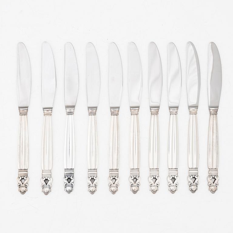 Georg Jensen, Knivar, 10 st, sterling silver, modell "Konge/Acorn", design Johan Rodhe, Danmark efter 1945.