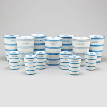 EDWARD HALD, kitchen porcelain jars with covers, from Karlskrona Porslinsfabrik 1930's. (16 pc).