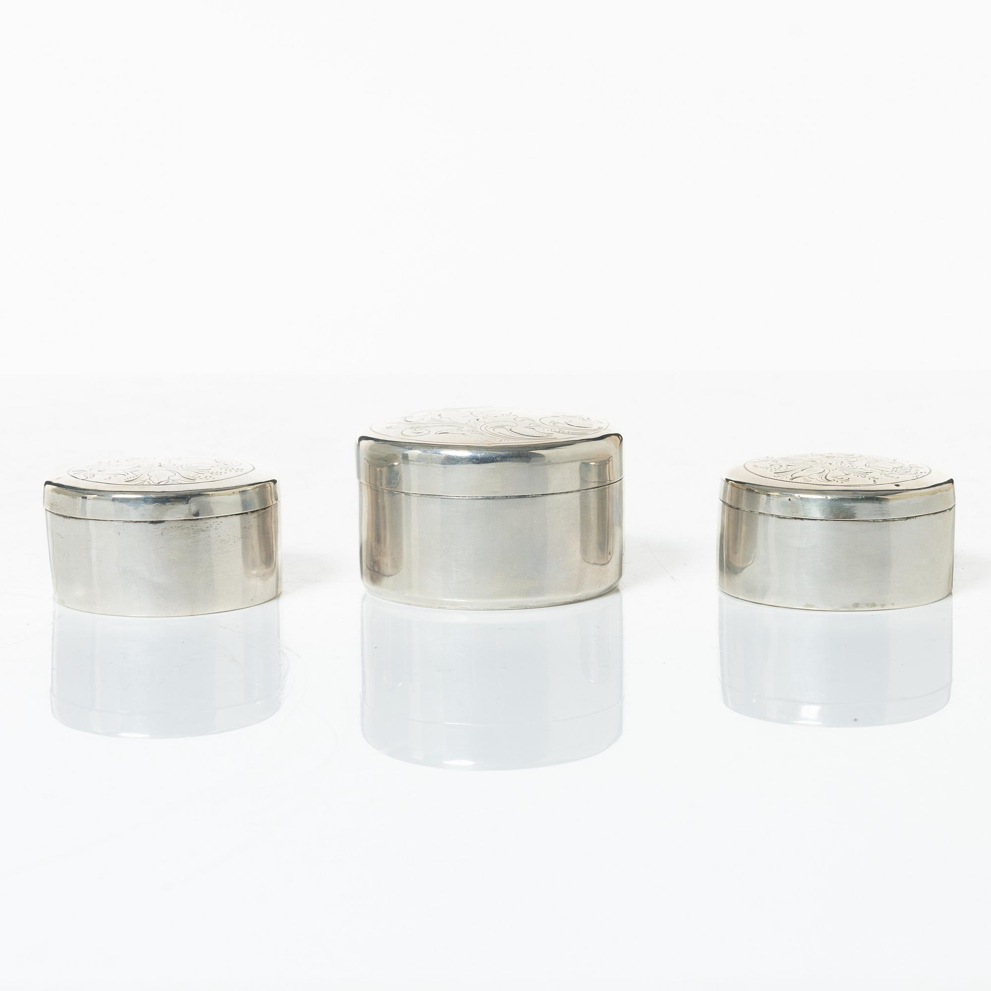 Six 19th century silver boxes.