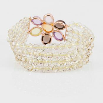 ARMBAND, förgyllt silver, bl a diamanter och rosenkvarts.