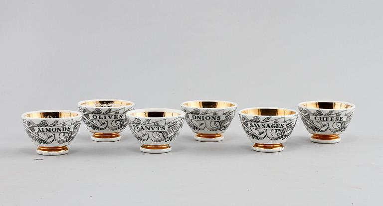 KOPPAR, 6 st, porslin, Piero Fornasetti, Italien, 1900-talets andra hälft.