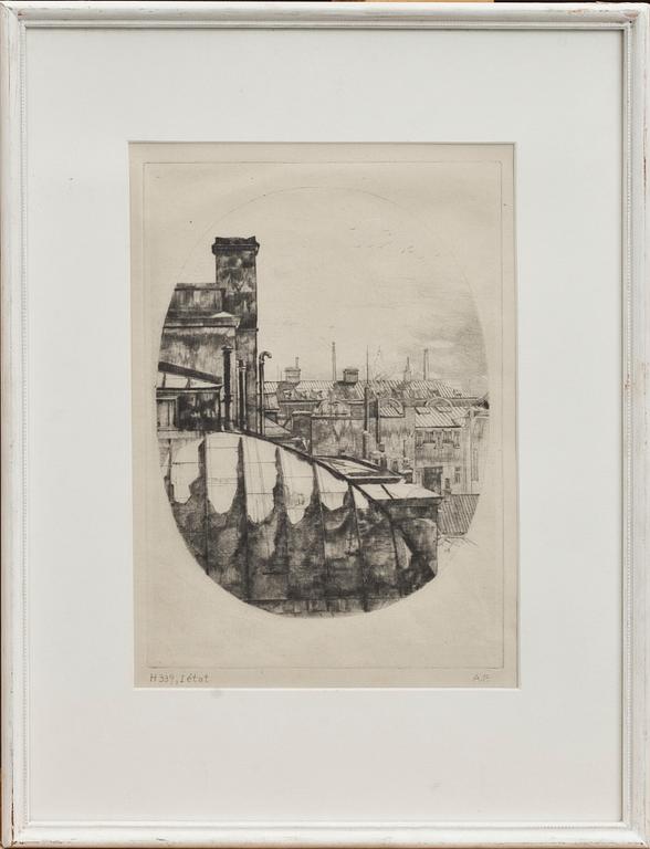 AXEL FRIDELL, torrnål. I état, signerad A.F. Stockholm 1932.