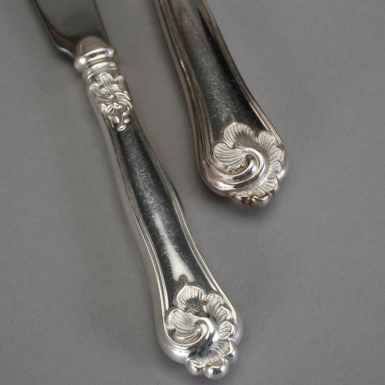 BESTICK, 55 delar, silver, Sachsisk modell, bl a Cohr, Danmark. Total vikt med stålblad ca 2220 gram.