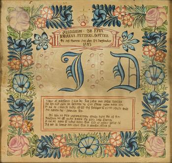 A set of three folk art commemorative paintings, 19th century.