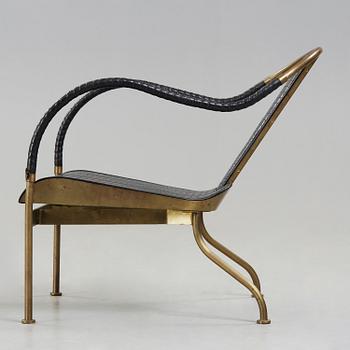 A Mats Theselius brass and black leather 'El Rey' easy chair, Källemo, Sweden 1999.