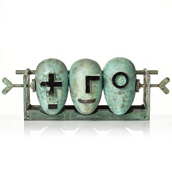 skulptur "Three  Heads", Kosta Boda, unik.