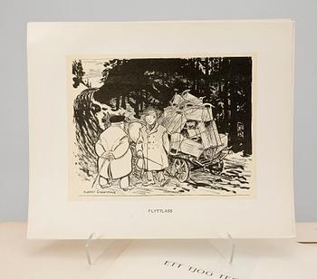 ALBERT ENGSTRÖM, mapp med reproduktioner, "Ett Tjog Teckningar ur Albert Engströms Portfölj", signerad med dedikation.