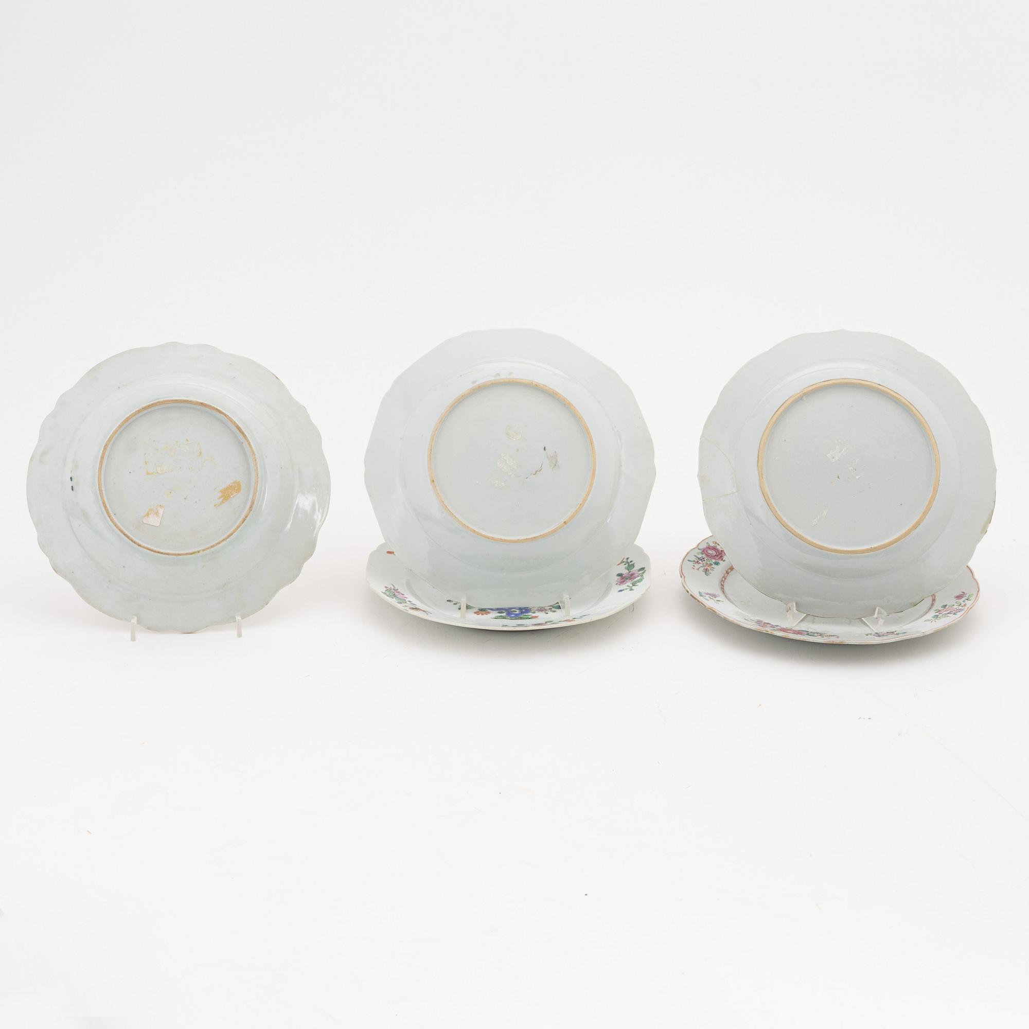 A group of eight famille rose plates, Qing dynasty, Qianlong (1736-95).