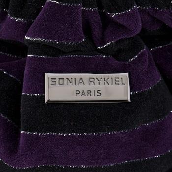 SONIA RYKIEL, a black and purple striped velvet evening / shoulder bag.