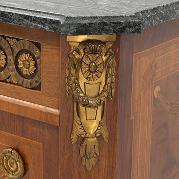 A Gustavian style marquetry and marble commode, 1930's.